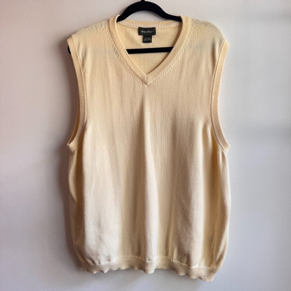 Eddie Bauer Men's Sweater Vest Light Butter Yellow Size L Large Golf Preppy